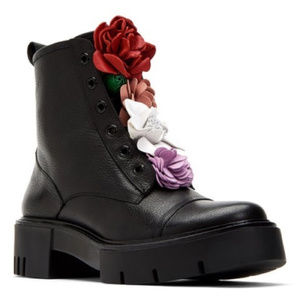 Black Floral Combat Boots